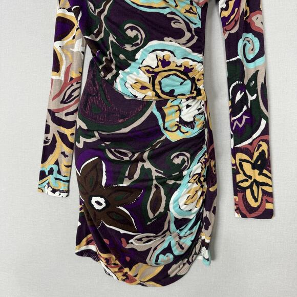 M Missoni Dress Womens Medium Purple Floral Abstract Ruched Faux Wrap Cocktail - Picture 4 of 16